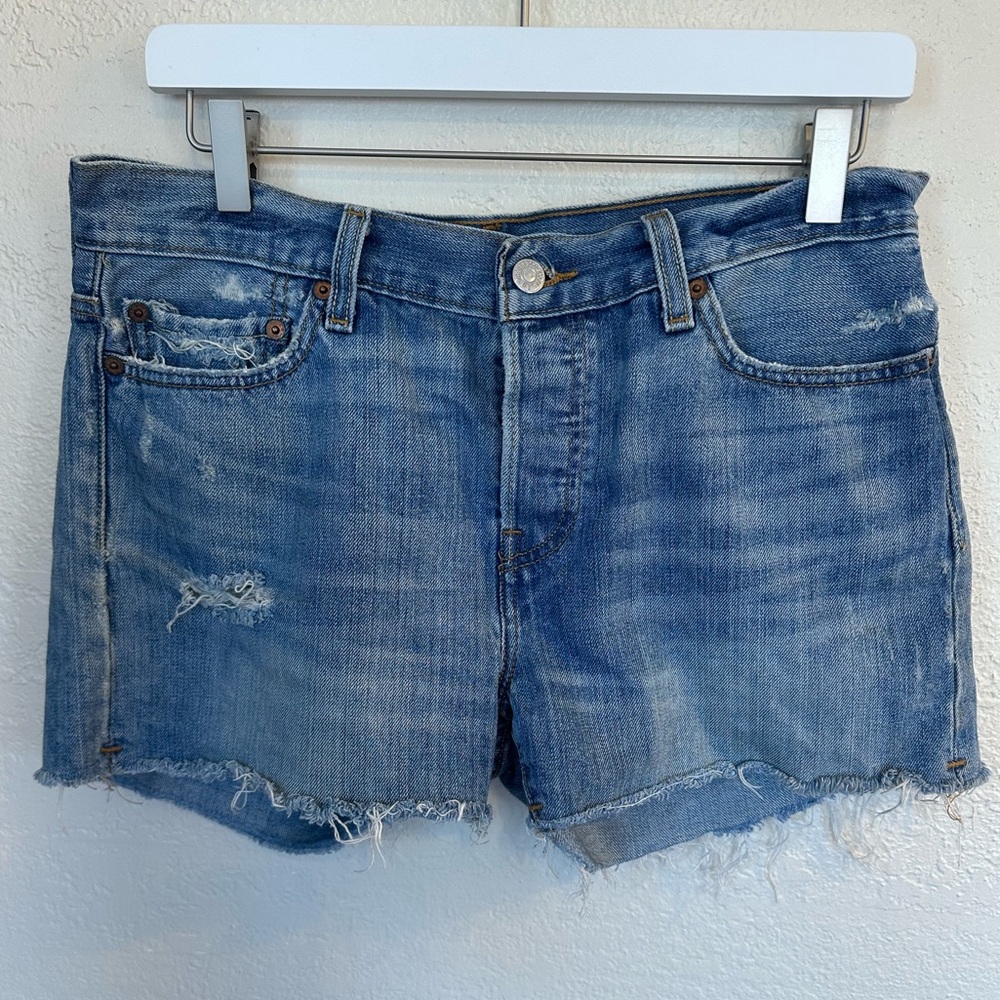 Levi's 501 Blue Distressed Jean Shorts
